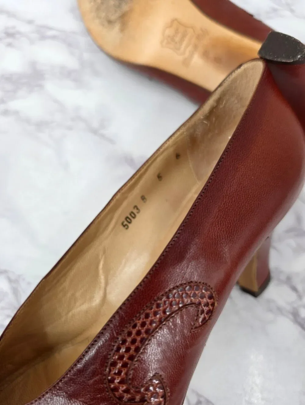 Bottega Veneta Vintage Leather Pumps Heels with Lizard Inset Design